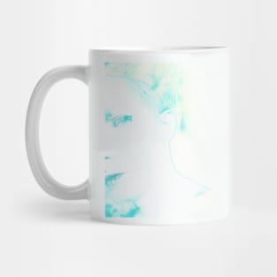 Portrait, digital collage and special processing. Face glimpse.Very beautiful guy. Very soft. Light blue. Mug